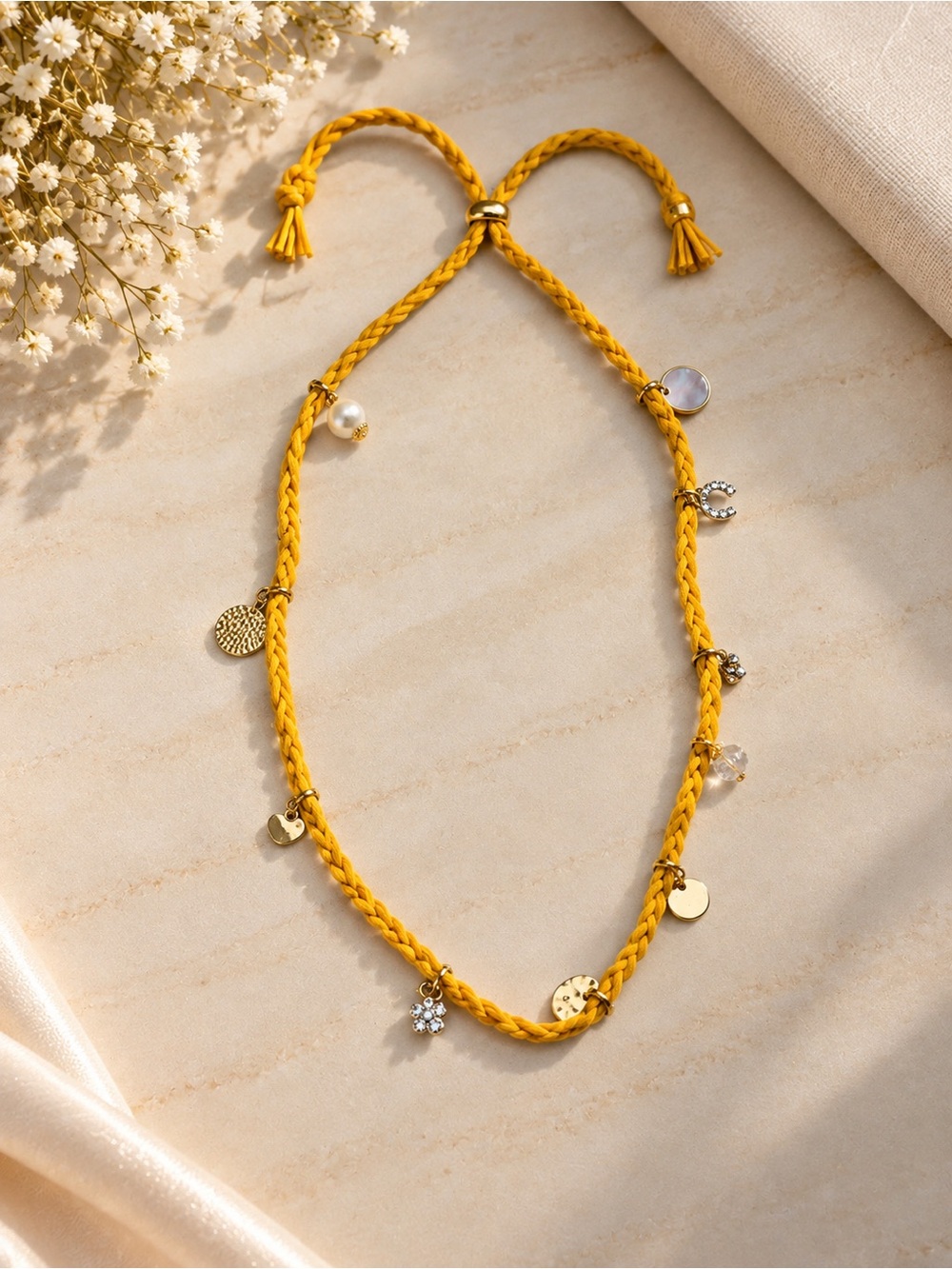 Women's Yellow Braided Charm Necklace - Unbranded